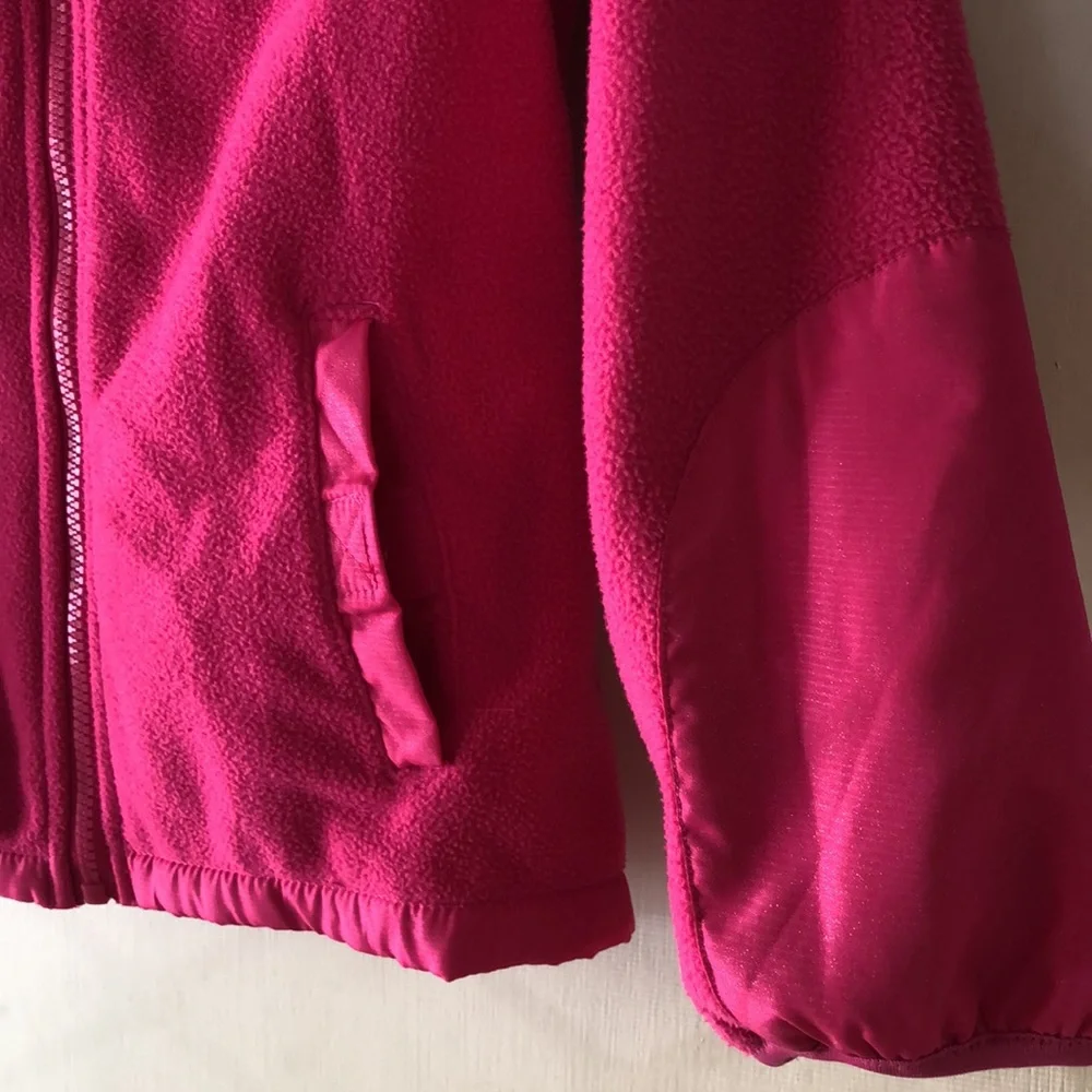 U.S. Polo Assoc. Girl’s Pink Plush Zip Hooded Jacket Pockets Arm Patches M